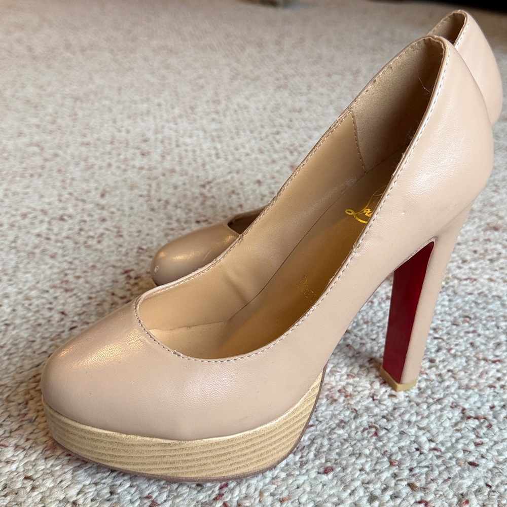 Designer Like Christian Louboutin Beige Heels